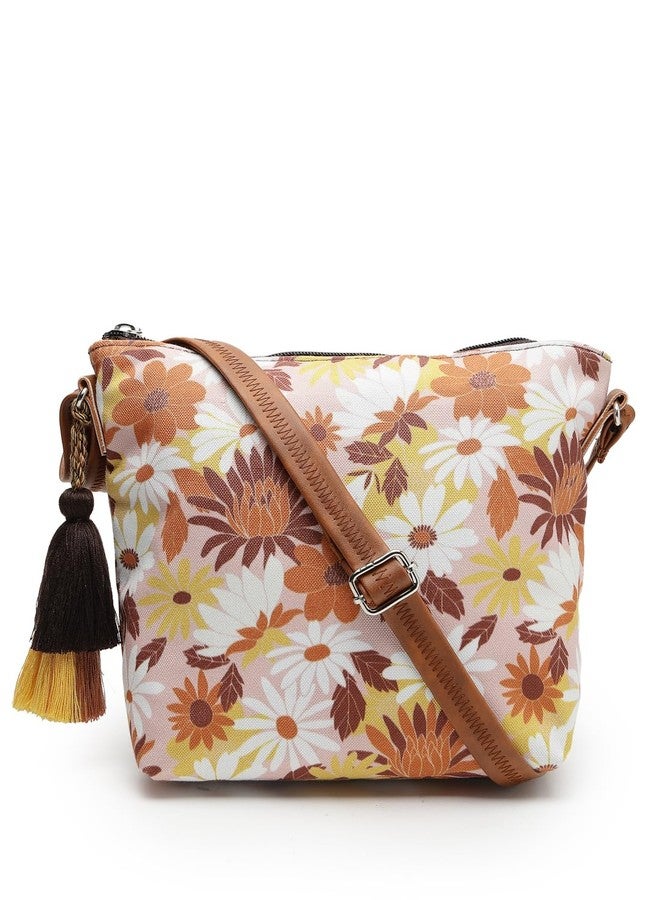 Anekaant Lush Dusty Pink & Multi Floral Printed Polycotton Sling Bag - Image 1